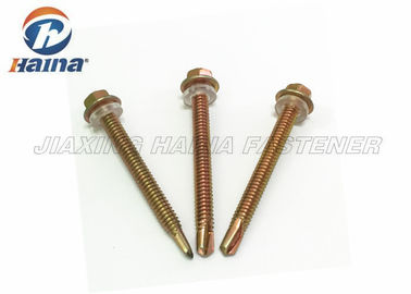 Tornillos de perforación plateados cinc amarillo del uno mismo de la cabeza de hex. del estruendo 7504 y lavadora de EPDM